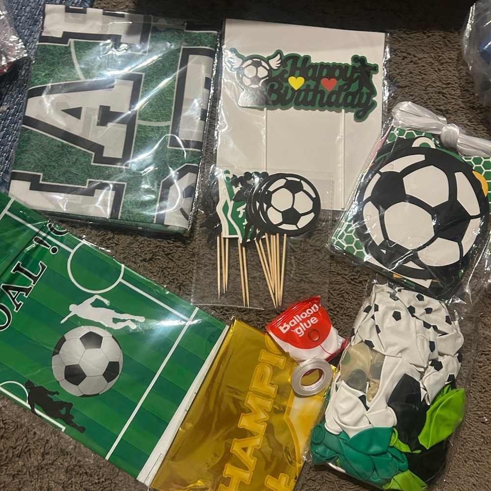 Soccer Theme Party Supplies Set - Green and Black